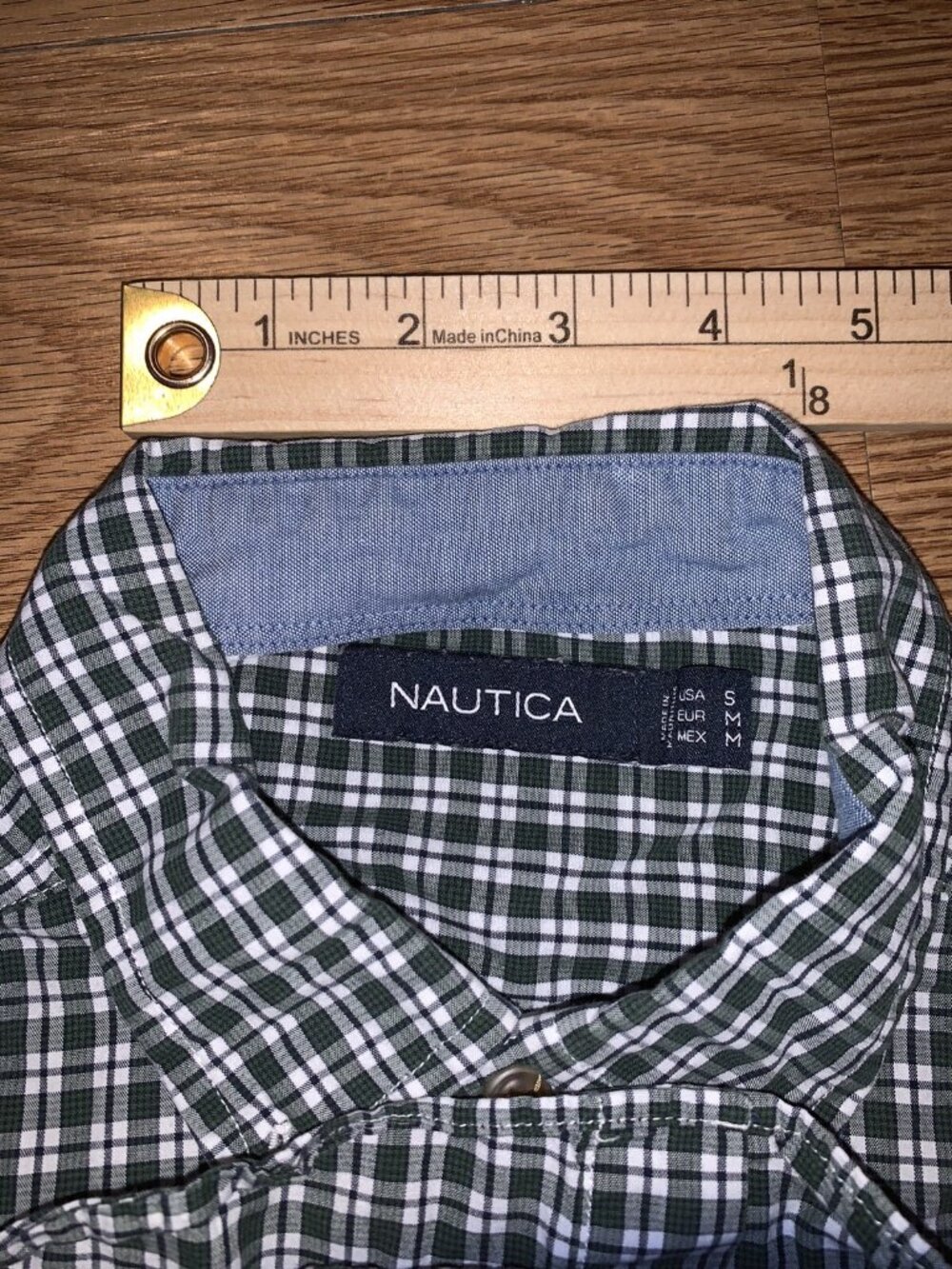Nautica Button Down Shirt Small Green White Plaid Long Sleeve Mens Casual - Picture 5 of 6